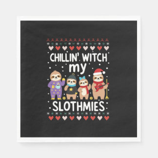 Chillin With My Slothmies Funny Sloth Ugly Christm Serviette