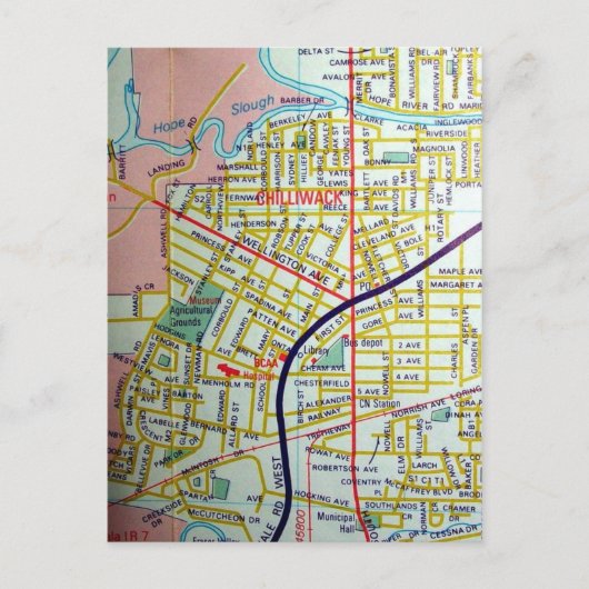 Chilliwack, British Columbia, Kanada Vintag Map Postkarte (Vorderseite)