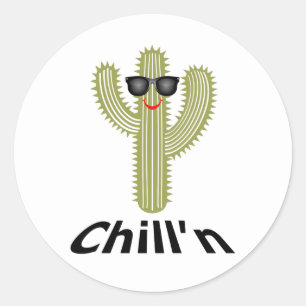 Chill'n Kaktus-Entwurf - klassischer runder Aufkleber