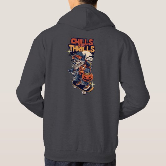Chills and Thrills Halloween Werewolf Skateboard T Hoodie (Rückseite)