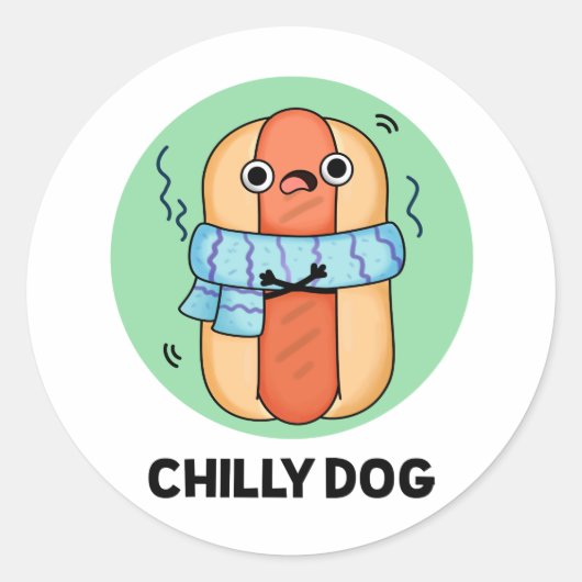 Chilly Hund Funny Chili Hot Dog Puff Runder Aufkleber (Vorderseite)