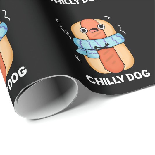 Chilly Hund Funny Chili Hot Dog Pun Dark BG Geschenkpapier (Rolleneckpunkt)
