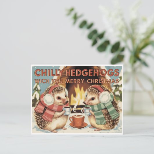 Chilly Igel Weihnachten Postkarte (Stehend Vorderseite)