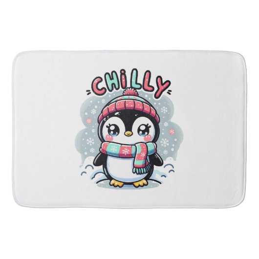 Chilly Penguin Snowy Scarf Hug Badematte (Vorderseite)
