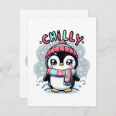 Chilly Penguin Snowy Scarf Hug Begleitkarte (Vorne/Hinten)