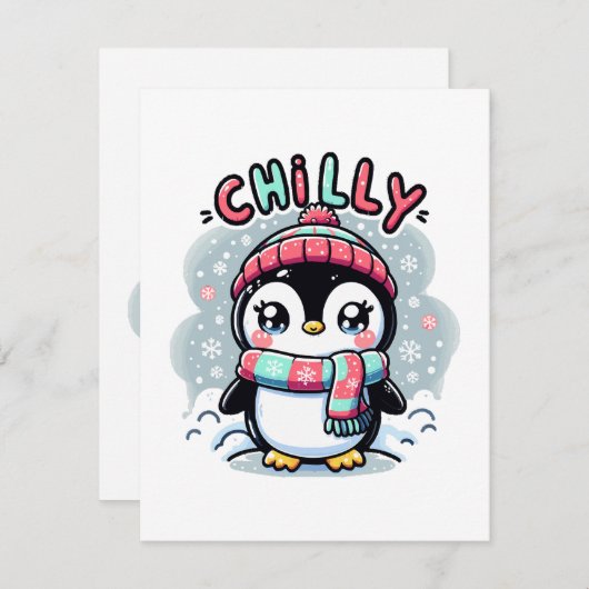 Chilly Penguin Snowy Scarf Hug Begleitkarte (Vorne/Hinten)