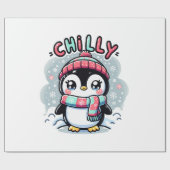 Chilly Penguin Snowy Scarf Hug Geschenkpapier (Flach)