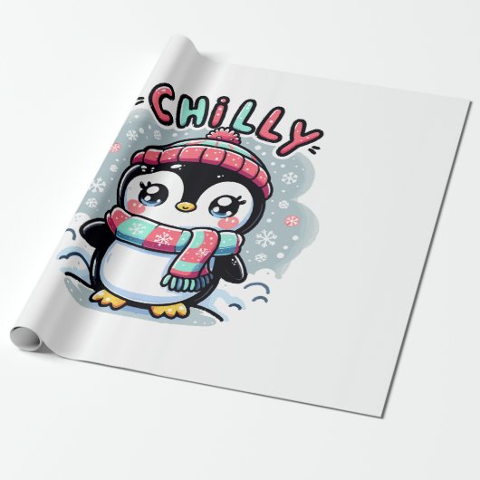 Chilly Penguin Snowy Scarf Hug Geschenkpapier (Ungerollt)