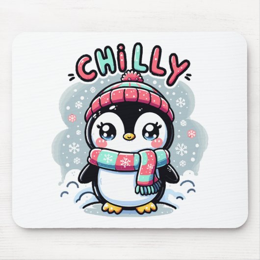 Chilly Penguin Snowy Scarf Hug Mousepad (Vorne)