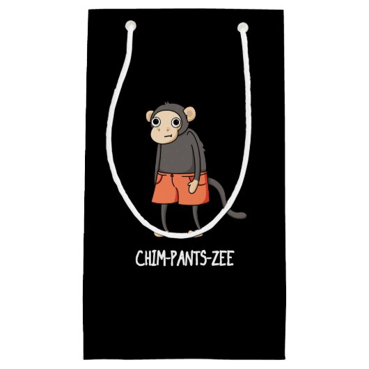 Chim-Pants-Zee Funny Chimpanzee Monkey Pun Dark BG Kleine Geschenktüte (Vorderseite)