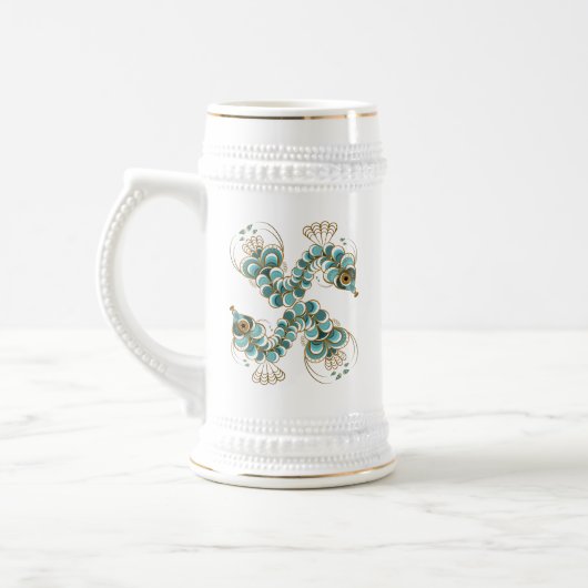 Chimera - Pfau Seepferd Stein Bierglas (Links)