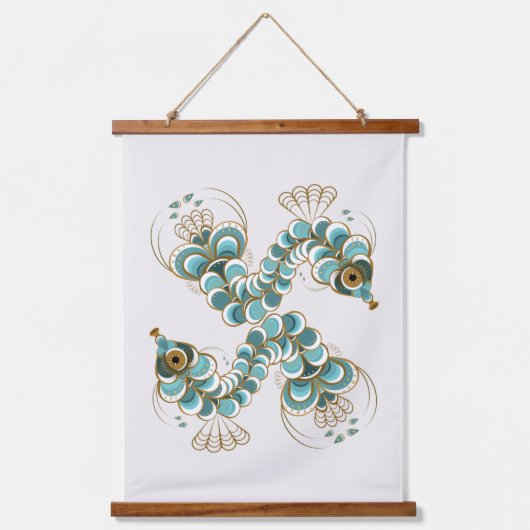 Chimera - Pfauenholz-Seepferd-Holzteppiche Wandteppich Mit Holzrahmen (Vorderseite)