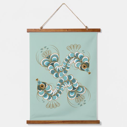 Chimera - Pfauenholz-Seepferd-Holzteppiche Wandteppich Mit Holzrahmen (Vorderseite)