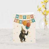 Chimp Birthday Card - Fun Party Animal Karte (Gelbe Blume)