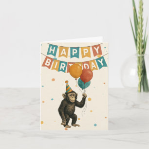 Chimp Birthday Card - Fun Party Animal Karte