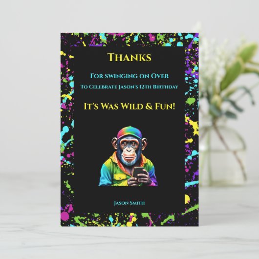 Chimp Chat-Schimpanse mit Telefon- Einladung (Stehend Vorderseite)