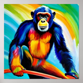 Chimp-Malerei | Farbiger Regenbogen Schimpanse Poster