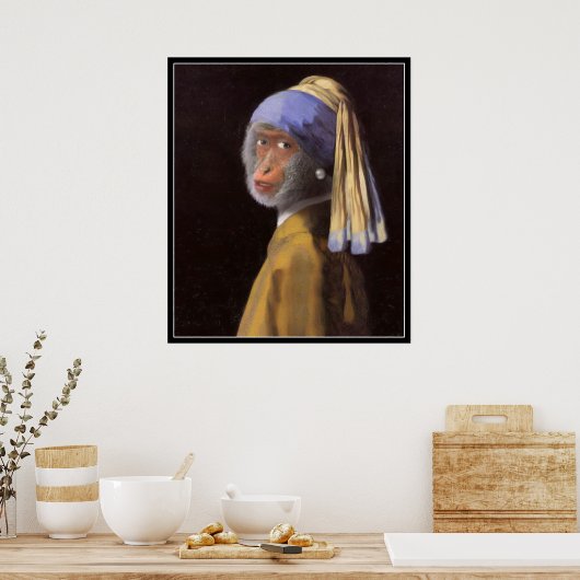 Chimp mit Perlenohrring Poster (Küche)