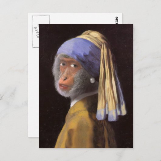 Chimp mit Perlenohrring Postkarte (Vorne/Hinten)