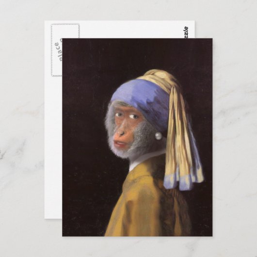 Chimp mit Perlenohrring Postkarte (Vorne/Hinten)