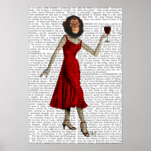 Chimp mit Wein Poster