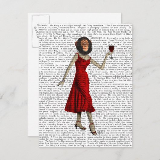 Chimp mit Wein Postkarte (Vorne/Hinten)