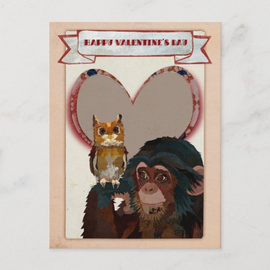CHIMP & OWL VALENTINE'S Postcard Feiertagspostkarte (Vorderseite)