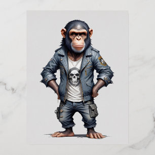 Chimpanzee Biker Rebel von Leather Jacket Urban Ar Folien Feiertagspostkarte