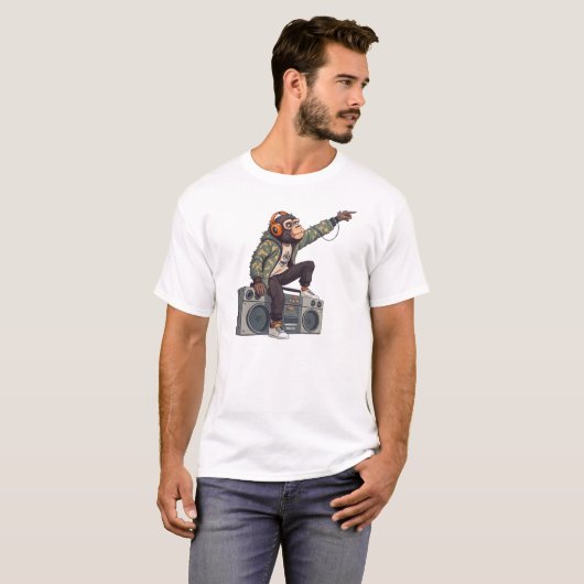 Chimpanzee DJ T-Shirt – Funky Music Monkey Tee  (Vorne ganz)