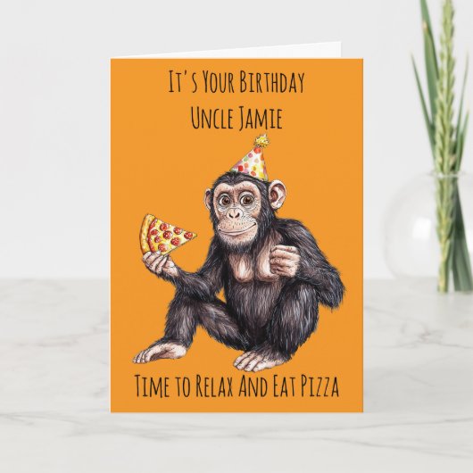 Chimpanzee Eating Pizza Birthday Card Karte (Vorderseite)