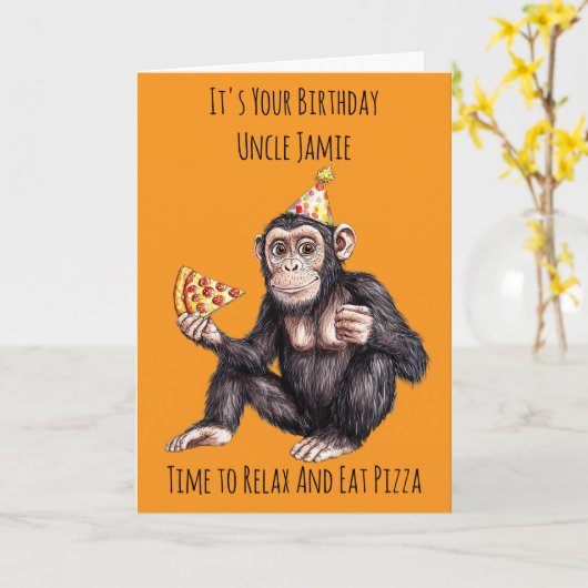 Chimpanzee Eating Pizza Birthday Card Karte (Gelbe Blume)