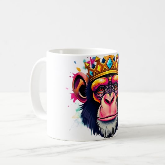 Chimpanzee King Crown T-Shirt Kaffeetasse (Vorderseite Links)