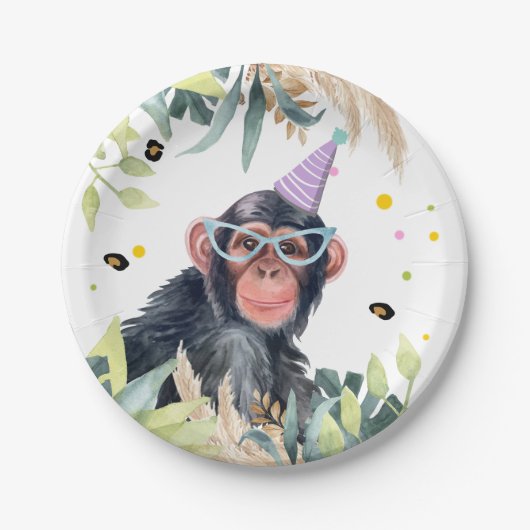Chimpanzee Monkey Party Tiere Geburtstag Safari Pappteller (Vorderseite)