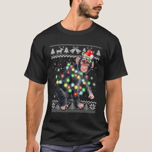 Chimpanzee Monkey Ugly Christmas Pajama Xmas Monke T-Shirt (Vorderseite)