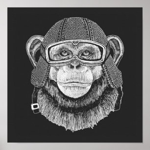 Chimpanzee Motorradfahrer Poster