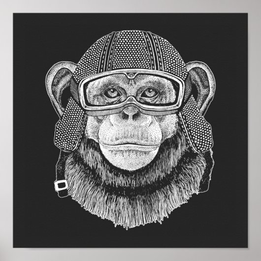 Chimpanzee Motorradfahrer Poster (Vorne)