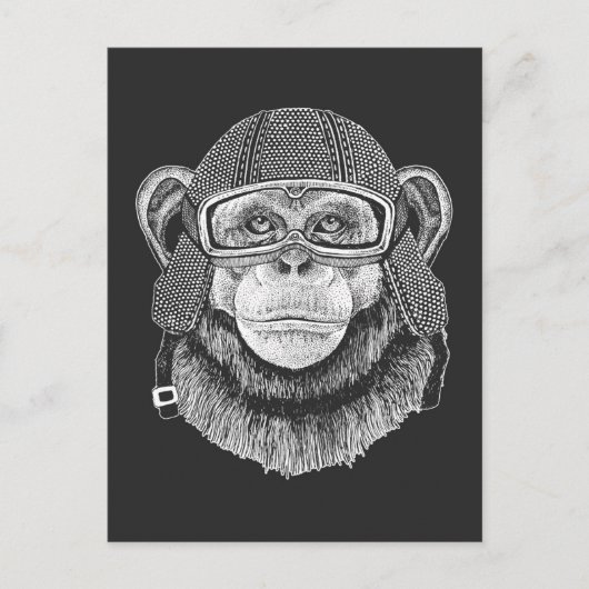 Chimpanzee Motorradfahrer Postkarte (Vorderseite)
