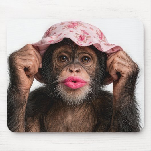 Chimpanzee Wearing Pink Lipstick Mousepad (Vorne)
