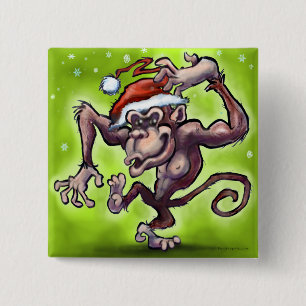 Chimpanzee Weihnachten Button