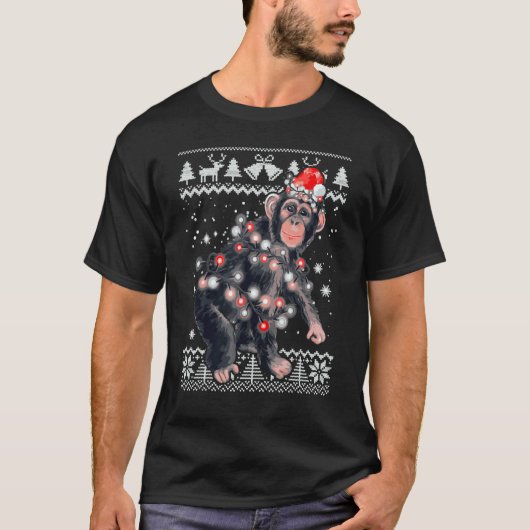 Chimpanzee Xmas Lighting Santa Monkey Ugly Christm T-Shirt (Vorderseite)