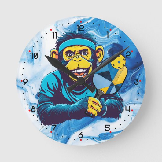 Chimpy Smash Pickleball Runde Wanduhr (Vorderseite)