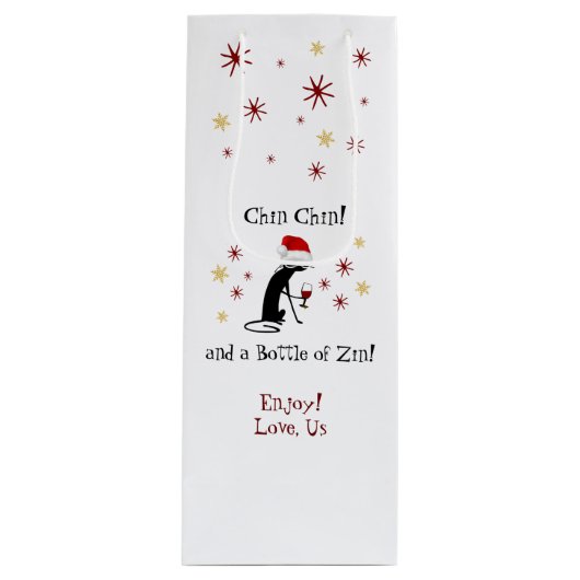 Chin Chin und eine Flasche Zin Funny Wine Cat Geschenktüte Für Weinflaschen (Vorderseite)