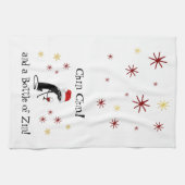 Chin Chin und eine Flasche Zin Funny Wine Cat Geschirrtuch (Horizontal)