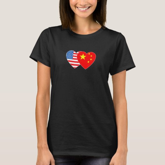 China and USA Flag Twin Heart for Chinese American T-Shirt (Vorderseite)