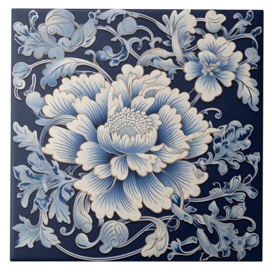 China Blue Ink Blume Art 7 Fliese (Vorderseite)