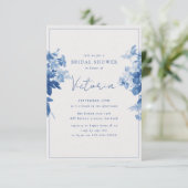 China Blue Watercolor Floral Brautparty Einladung (Stehend Vorderseite)