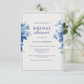 China Blue Watercolor Floral Brautparty Einladung (Stehend Vorderseite)