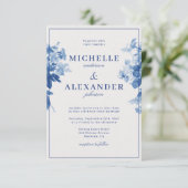 China Blue Watercolor Floral Wedding Einladung (Stehend Vorderseite)
