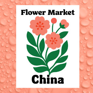 China-Blumenmarkt Koralle Pfingstrose und grünes B Postkarte
