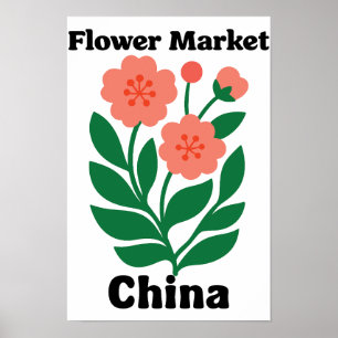 China-Blumenmarkt Korallen-Pfingstrose und grünes Poster